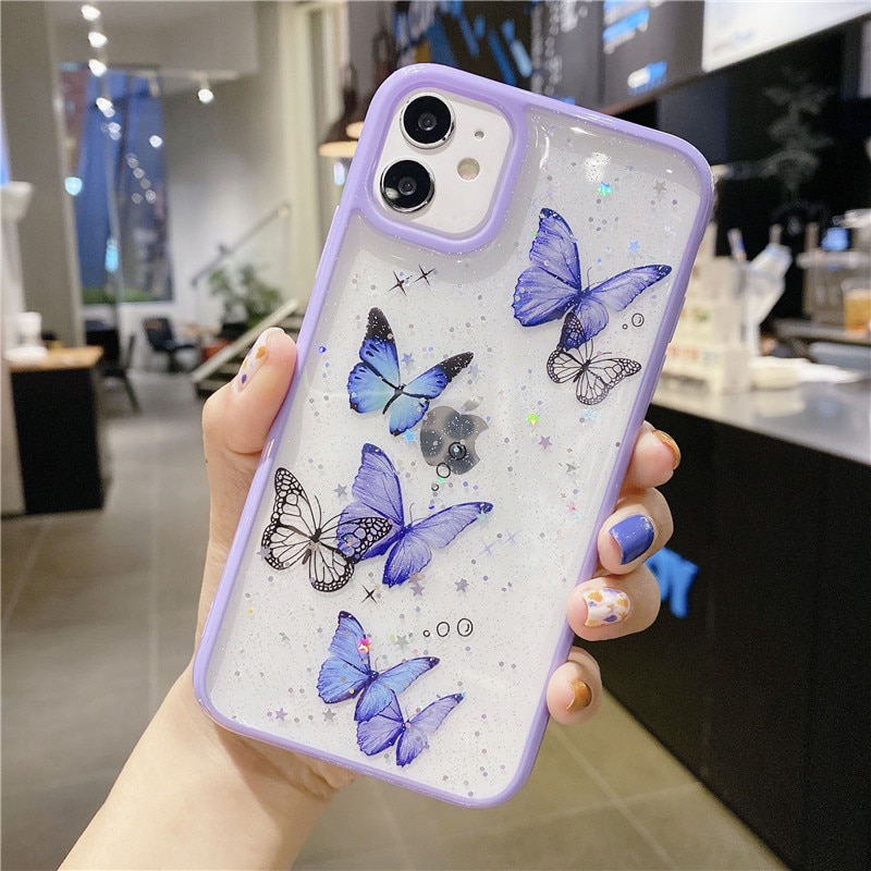 Clear Glitter Butterfly Soft Shockproof Phone Case for iPhone