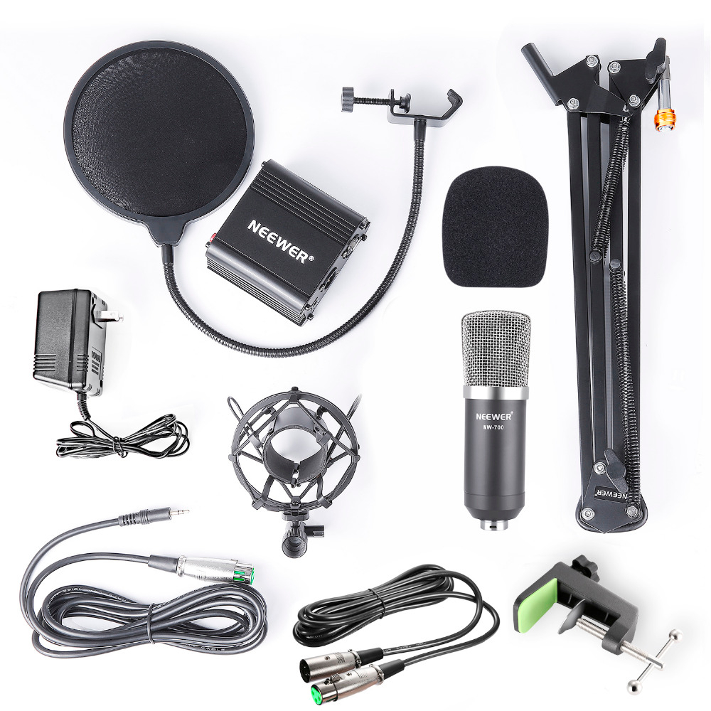Professional Condenser Microphone, Stand, XLR Cable and Pop Filter