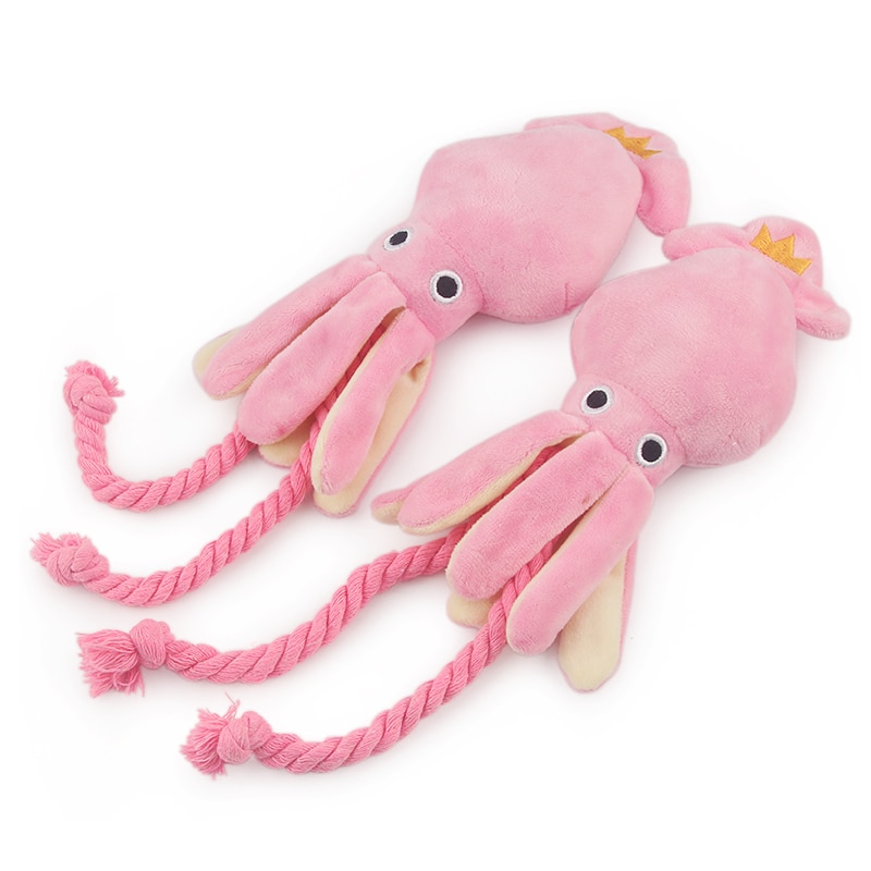 Plush Pink Squid Dog Toy